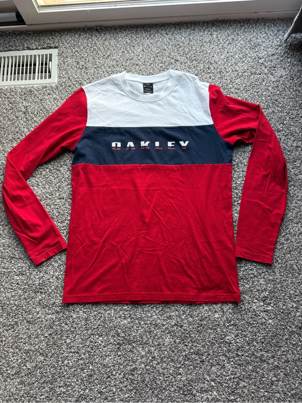 Oakley Red, Navy & White Colorblock Long-Sleeve Tee